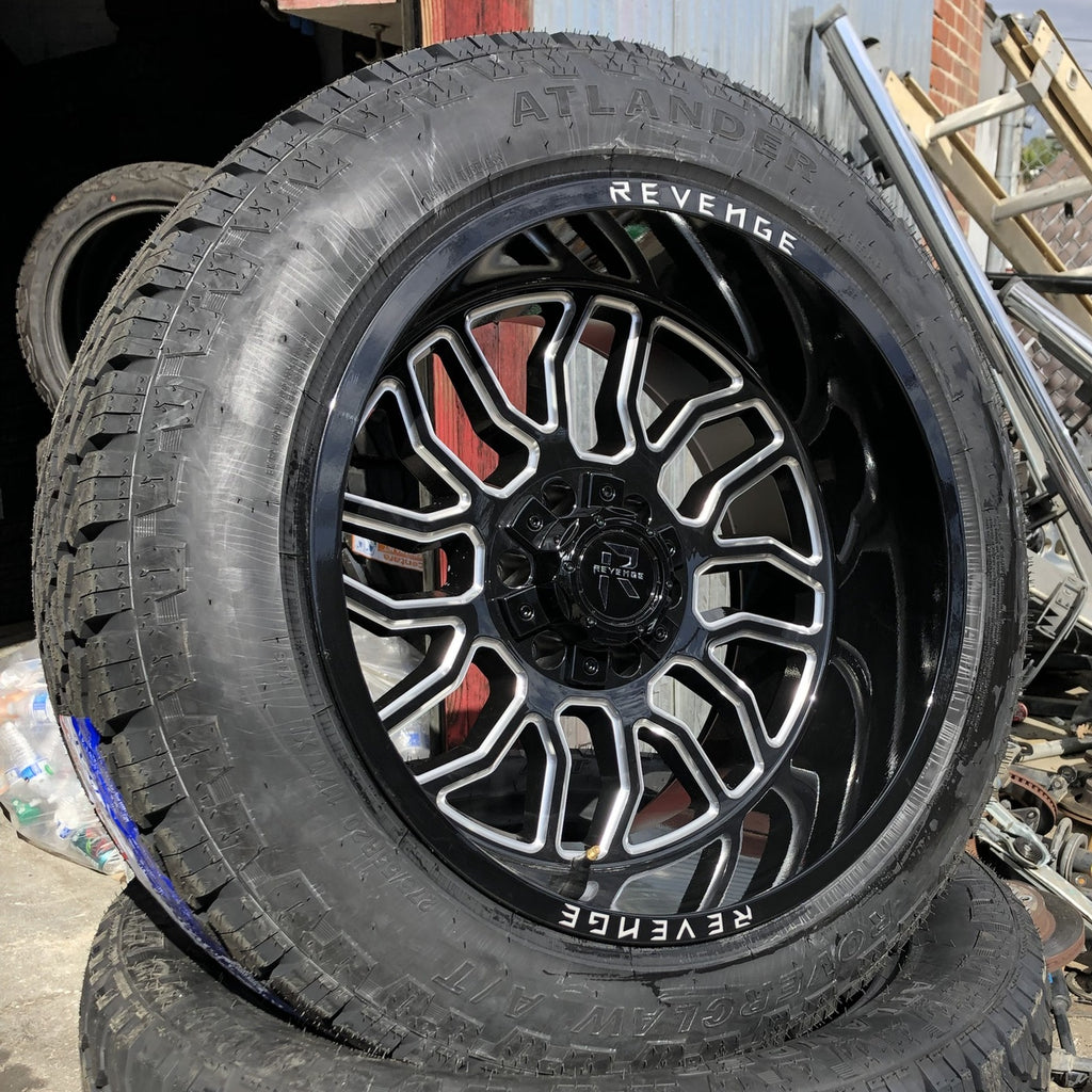 Revenge Off-Road RV-205 20x12 black milled wheel front view