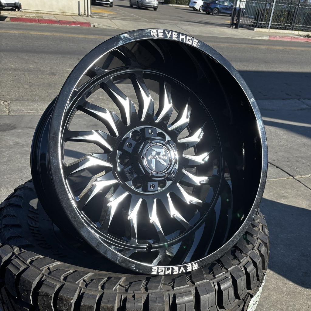 Revenge Off-Road RV-204 20x12 -44 black milled wheel angle view
