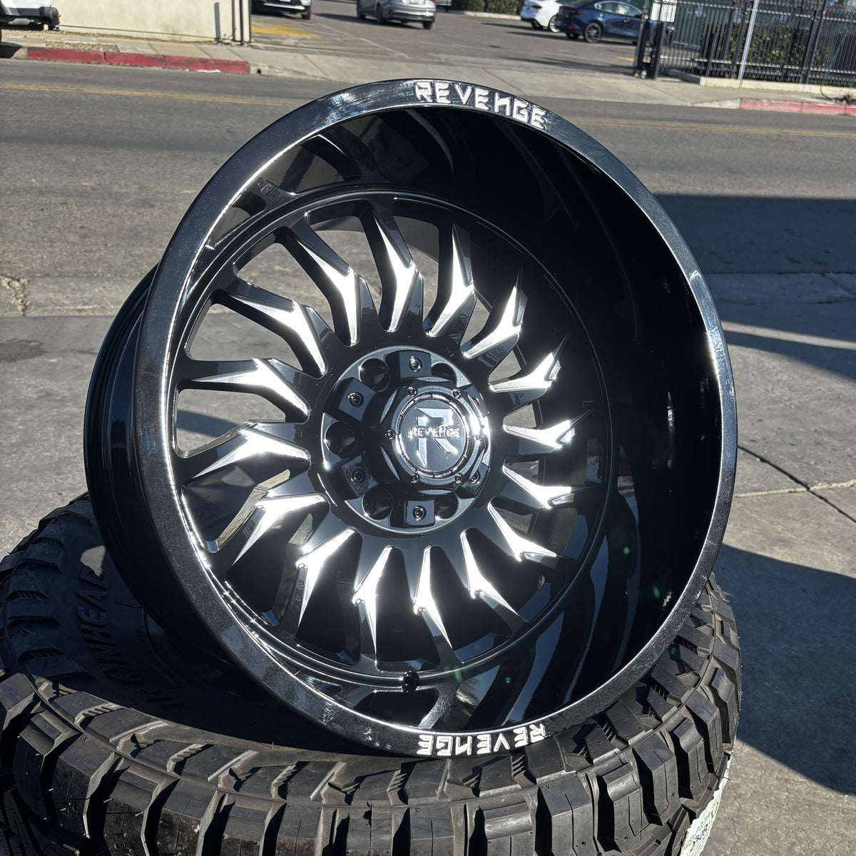 Revenge Off-Road RV-204 20x12 -44 black milled wheel angle view