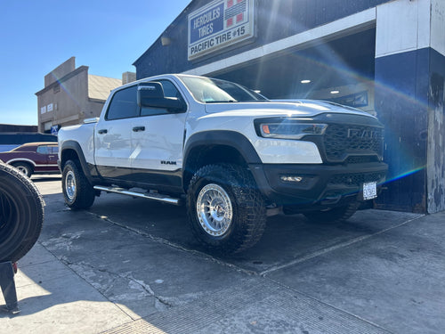 Ram TRX on KMC KM552 IMS Gloss Silver Machined beadlock wheels at Pacific Tire Visalia