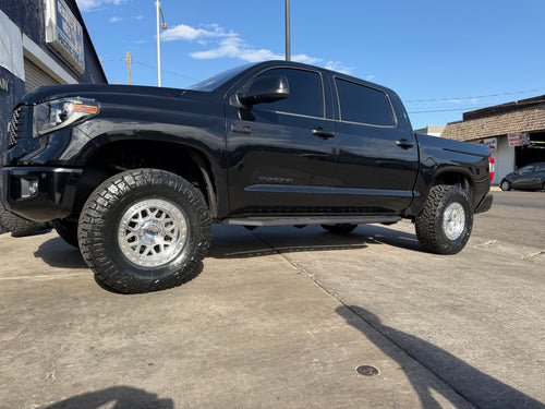 Toyota Tundra on KMC KM549 GRS Gloss Silver Machined 5x150 wheels at Pacific Tire Visalia