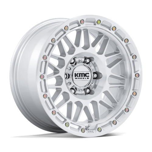 KMC KM555 Attack Gloss Silver Machined wheel, front view