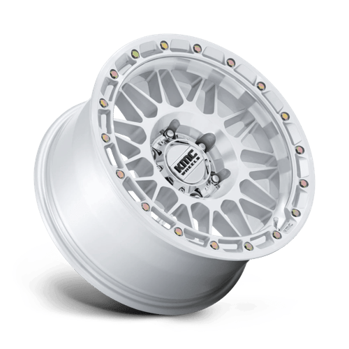 KMC KM555 Attack Gloss Silver Machined wheel, angled view