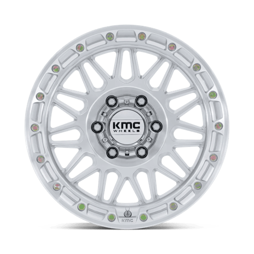 KMC KM555 Attack Gloss Silver Machined wheel, detail view